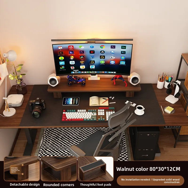 Elevated  Wood Cuter Monitor Stand Desk Base Home Office Desktop Organizer Ra Adjustable Height No Installation