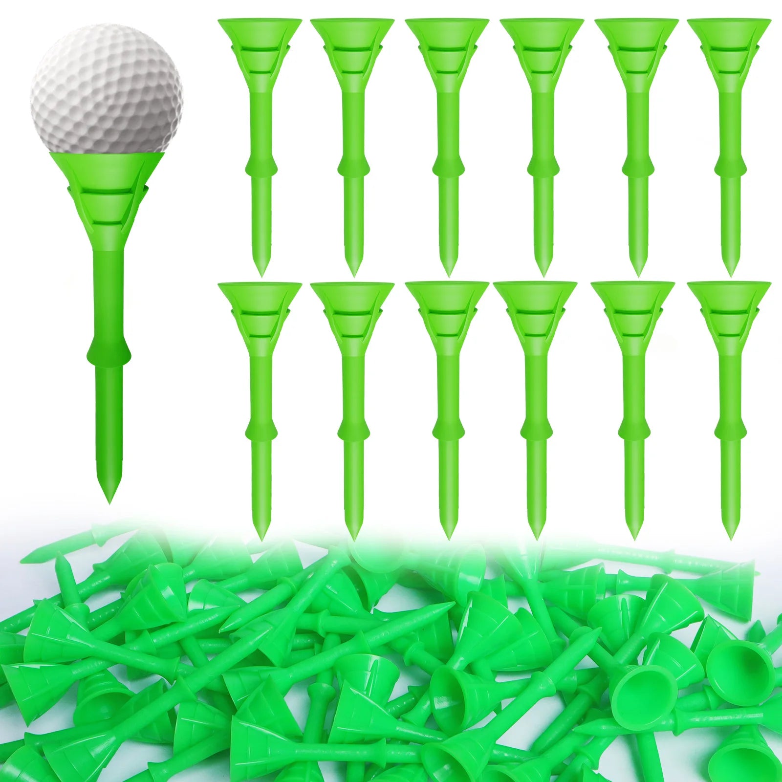 Golf Tees Plastic 3 1/4 inch Upgrade Bulk 50 Pack Reduce Friction Side Spin Durable Stable 83mm Long Tee for Golfer Practice