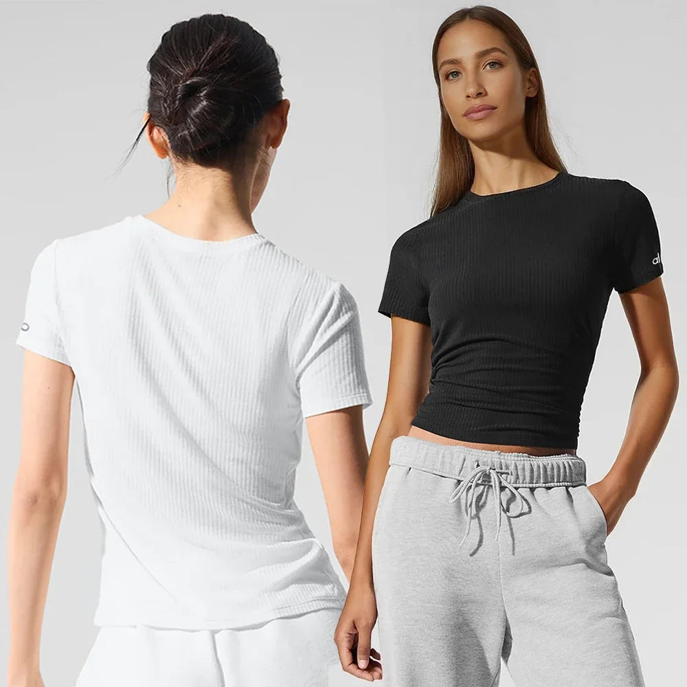 Yoga T-shirt Breathable Summer Sports Running Tops Cotton Threaded Women's Leisure High Elasticity Short Sleeved T-shirt