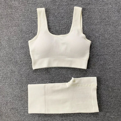 Women Seamless White Yoga Suit Fitness Workout Suits Sport Bra High Waist Leggings Sexy Deep-V Gym Clothing New Sportswear