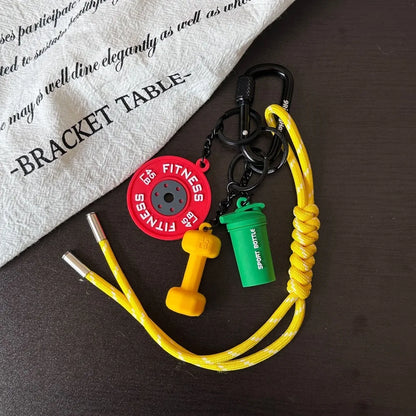 Mini Barbell Plates Key Chain with D-shaped Buckle Kettlebells Simulation Dumbbells Keyring Water Cups Creative