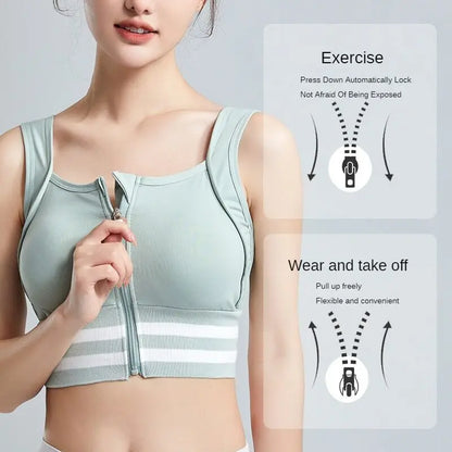 Sports Bras Zip Front For Women With Full Coverage Removable Padded Shockproof Yoga Underwear Workout Bra Running Fitness Vest