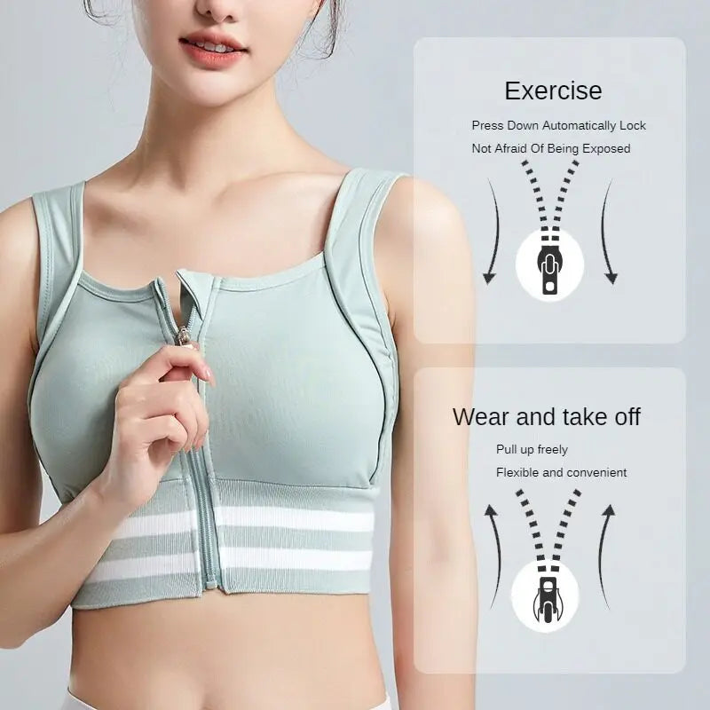 Sports Bras Zip Front For Women With Full Coverage Removable Padded Shockproof Yoga Underwear Workout Bra Running Fitness Vest
