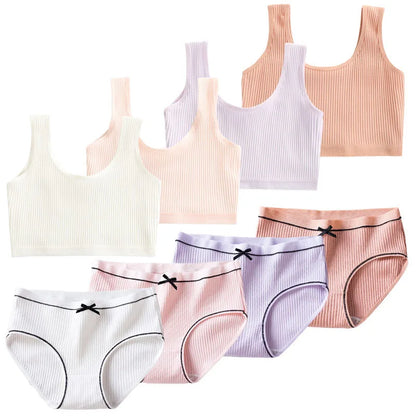 1/4 Sets Wireless Girl's Sports Bra Underwear Sets Cotton Breathable Sweat-Wicking Kids Brassiere and Girls Panties Lingerie Set