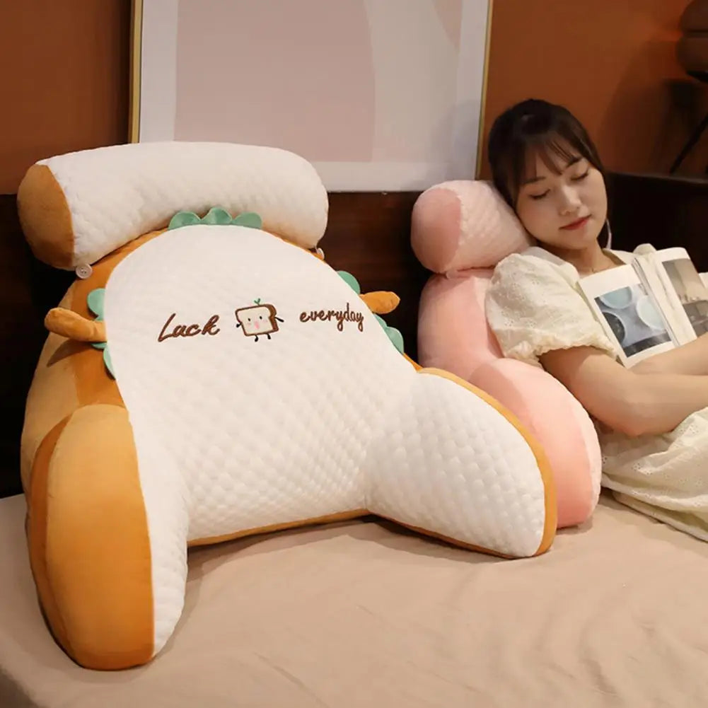 Bedroom Sit Up Pillow Backrest Support Pillow Cartoon Print Bed Reading Pillow with Arm Support Detachable Backrest for Sofa