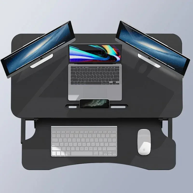 Height Adjustable Folding Standing Computer Desk with Keyboard Tray for Home Office Gaming Lift Laptop Table Stand Workbench