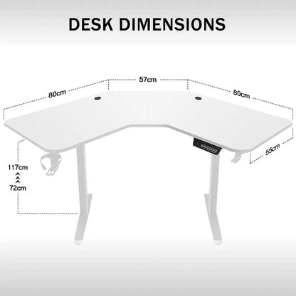 Electric L Shaped Standing Desk, Height Adjustable, Single Motor Corner Sit Stand Up Desk with Splice Board, White/Black