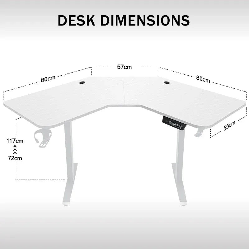 Electric L Shaped Standing Desk, Height Adjustable, Single Motor Corner Sit Stand Up Desk with Splice Board, White/Black