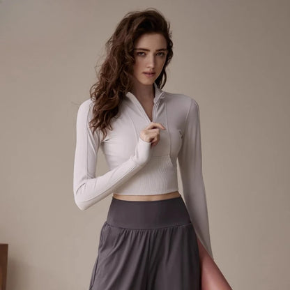 Yoga Clothing Long Sleeve Women Half Zipper Tight Slim Sports Tops Running Fitness Clothes