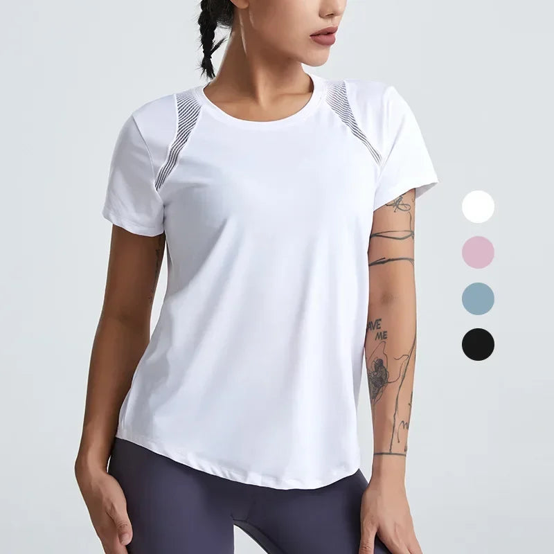 Loose Yoga Clothes Tops Short-Sleeved Running Quick-Drying Clothes T-Shirts Short Sports Hollow Fitness Clothes Women's