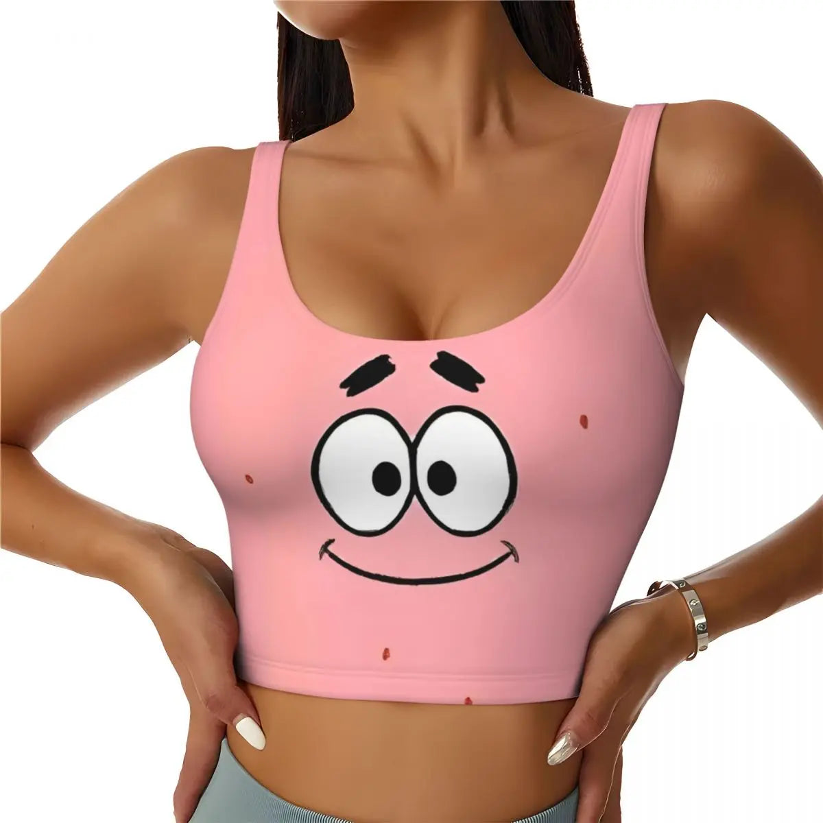 SpongeBobed Anime Cartoon Womens' Sports Bra Longline Wirefree Padded with Medium Support Yoga Sport Bras With Removable Cups