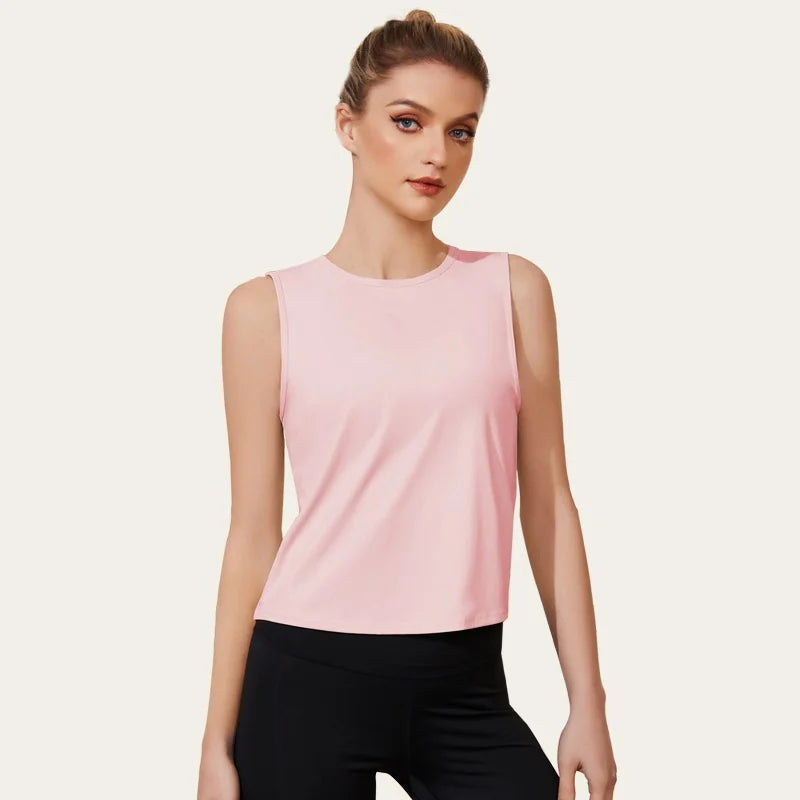 Women Sleeveless Yoga Tops Mesh Quick Dry Breathable Blouse Cover Up Gym Workout Cool T-Shirt Running Short Tank Crop Top