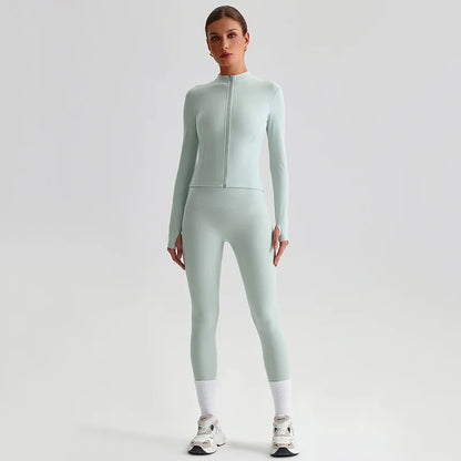 Yoga Jacket and Pants Set for Women Fitness Pilates Gym Wear Push Up Workout Activewear Outfit