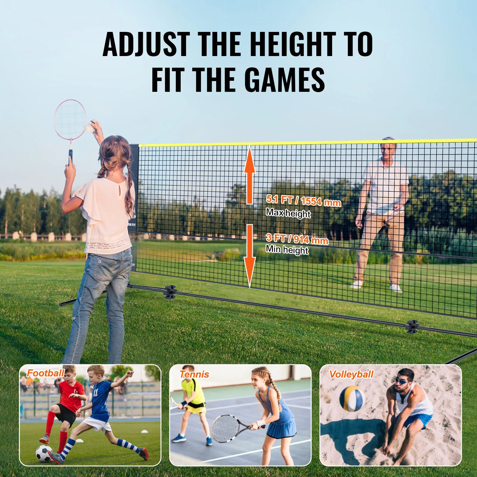 VEVOR 20FT Adjustable Badminton & Volleyball Net Set