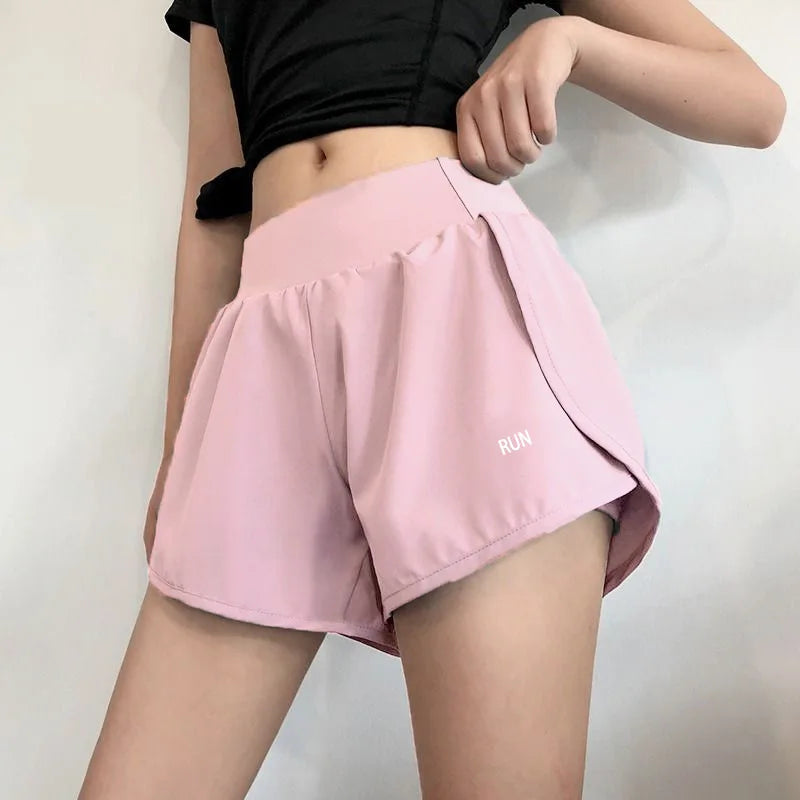 Yoga Wear Pockets Sports Shorts Female False Two Pieces Quick Dry Fitness Running Loose Thin Versatile Shorts