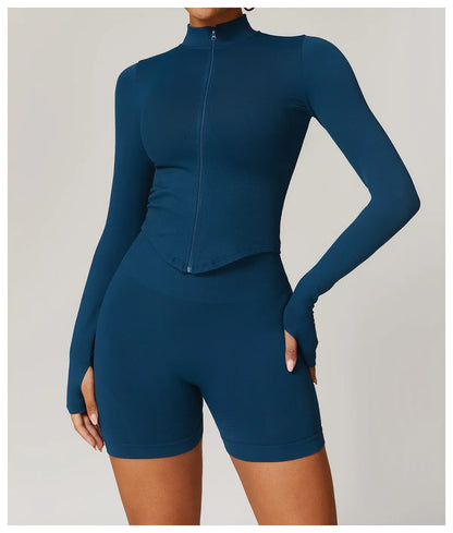 Yoga clothing jacket seasonal new collar zip long-sleeved female outdoor tight cardigan fitness sports tops