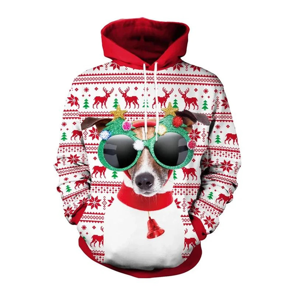 Funny Christmas Gifts 3D Printed Hoodies For Men Clothes Fashion Elk Sock Santa Claus Graphic Sweatshirts Casual Tracksuit Tops