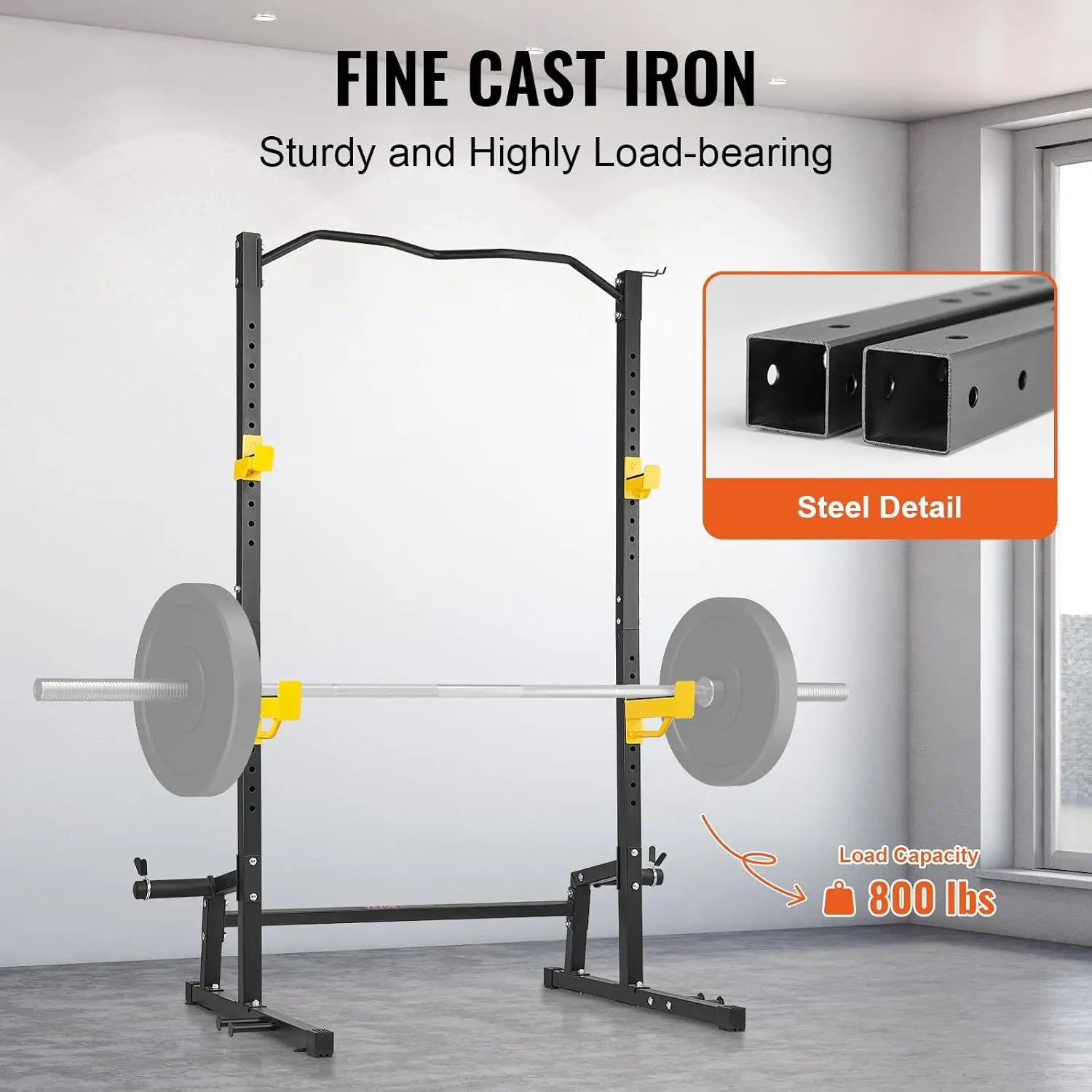 Squat Stand Power Rack,Multi-Functional Power Rack with Pull up Bar, Hook, and Weight Plate Storage Attachment, Adjustable Power