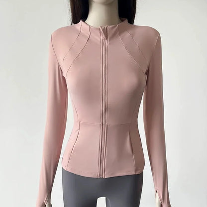 Yoga wear women's stand collar zip lapper jacket slim fit sun protection long sleeve high-end running sports fitness top