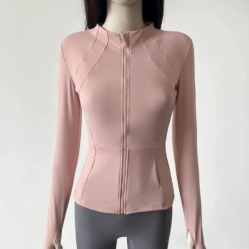 Yoga wear women's stand collar zip lapper jacket slim fit sun protection long sleeve high-end running sports fitness top