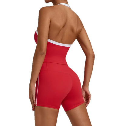 Summer Women Workout Clothing 2 Piece Yoga Set Gym Sleeveless Backless Top Fitness Sport Shorts Suit Women Sportwears