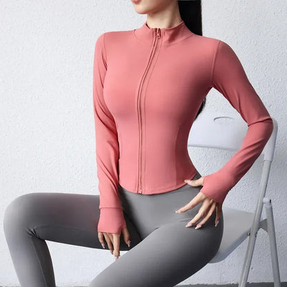 2024 Yoga Wear Running Sports Jacket Quick-drying Women's Fitness Wear Zipper Yoga Wear Top Jacket Long Slim Training Wear