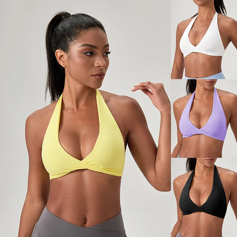 Sports Yoga Bra for Women Halter Neck with Stylish Back Design Sexy Gym Bra for Running Fitness Sports Bras
