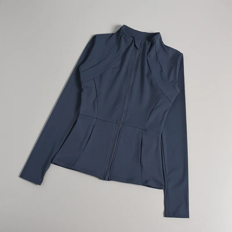Yoga Suit Women's High-end Standing Collar Long Sleeved Sports Jacket Running Training Fitness Top Windproof Running Suit