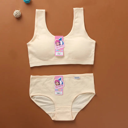 8-16Y Young Girls Bra Panties Set Solid Color Removeable Padded Children Underwear Training Bra Teenage Lingerie Kids Sport Bras