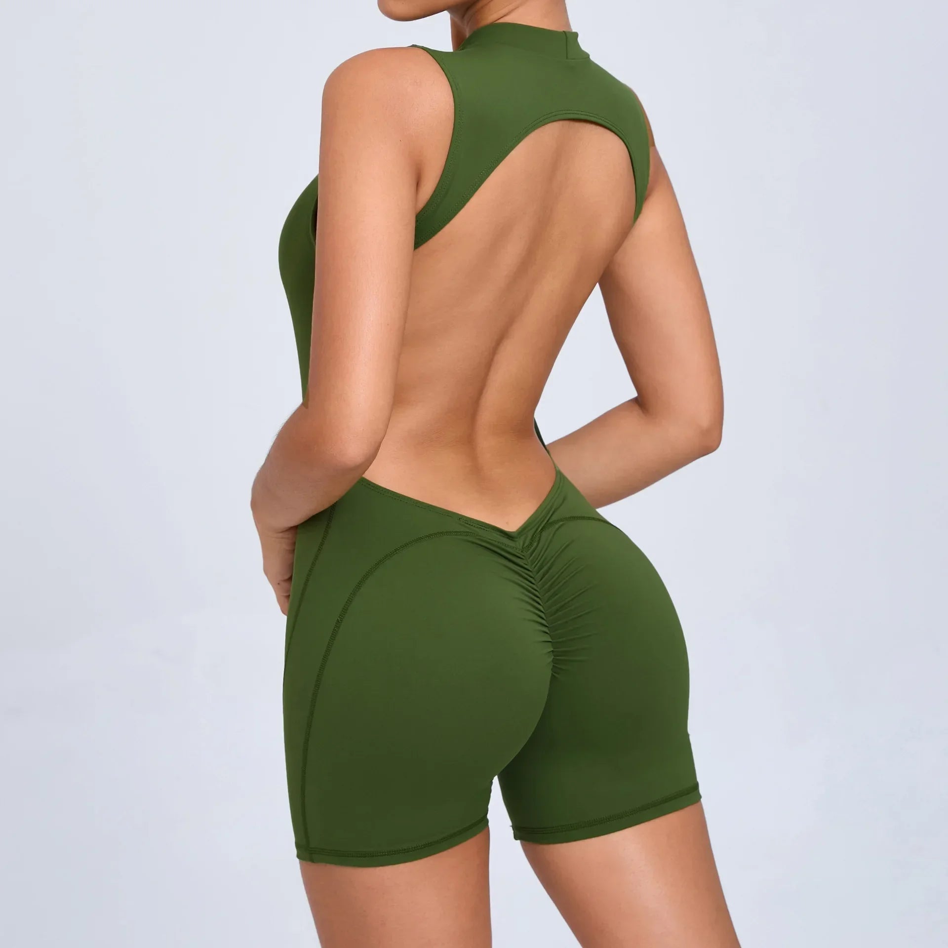 Seamless Yoga Jumpsuits Sports Fitness Backless Peach Hip-lifting Running Workout Gym One-piece Shorts Tracksuits for Women