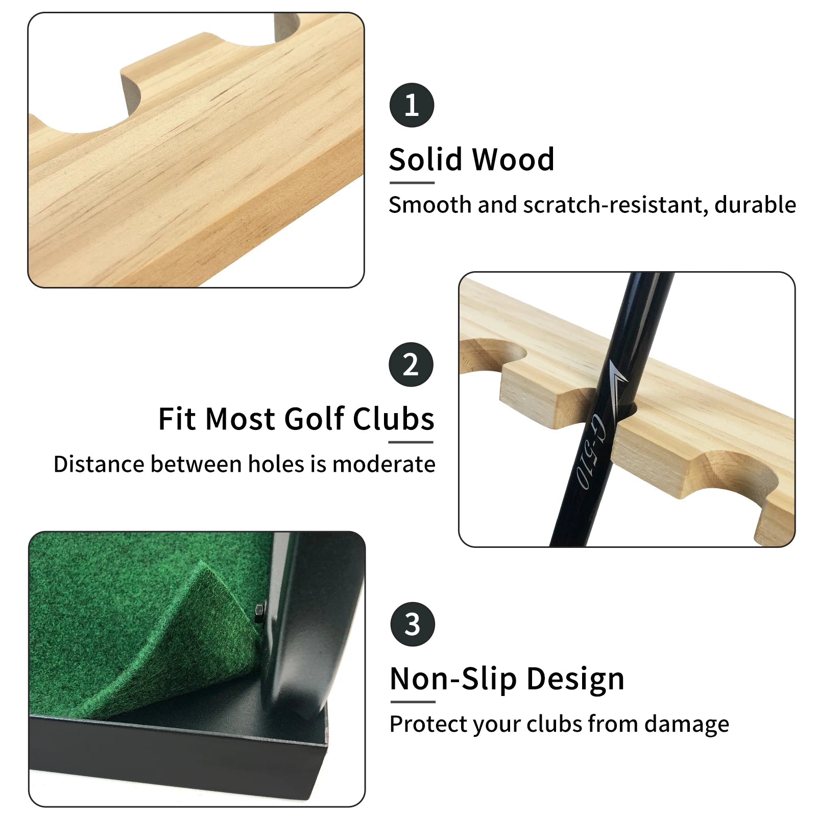 Golf Club Holder Wooden Golf Club Rack for 9 Golf Clubs Golf Putter Stand Display Organizer for Storage Indoor Home Garage