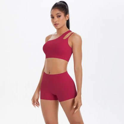 New Sports One-shoulder Back Yoga Clothing Suit Tight To Lift The Buttocks Quick Dry Running Fitness Two-piece Set