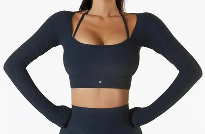 Europe and the United States threaded yoga clothing long-sleeved sports yoga vest one-piece yoga trousers female fitness