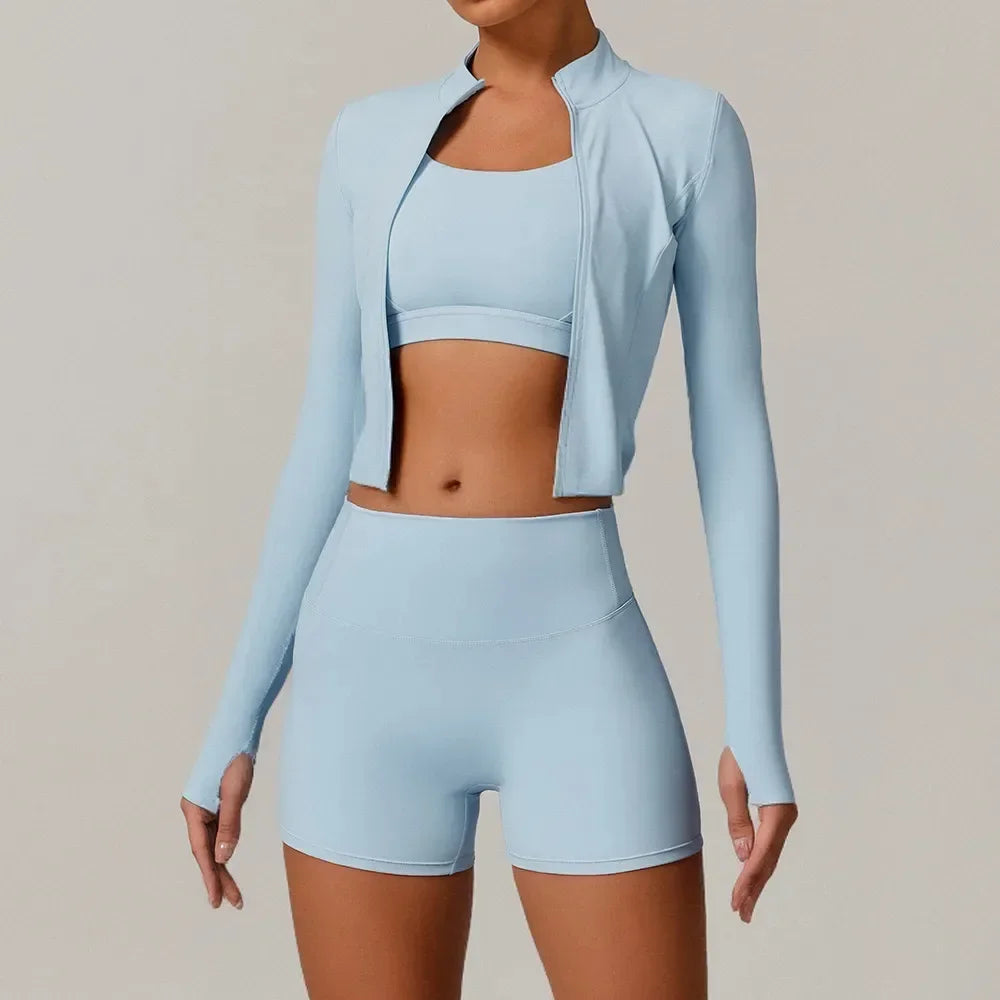 Womens Yoga Outfit Three Pieces Suits Vest Set Exercise Close-Fitting Fitness Wear Running Elastic Workout Tracksuit