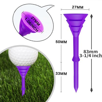 Golf Tees Plastic 3 1/4 inch Upgrade Bulk 50 Pack Reduce Friction Side Spin Durable Stable 83mm Long Tee for Golfer Practice
