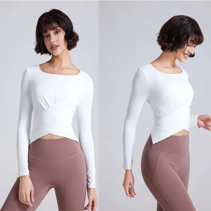 Yoga clothing T-shirt cross waist thin fitness long-sleeved quick-drying breathable Pilates sports tops female