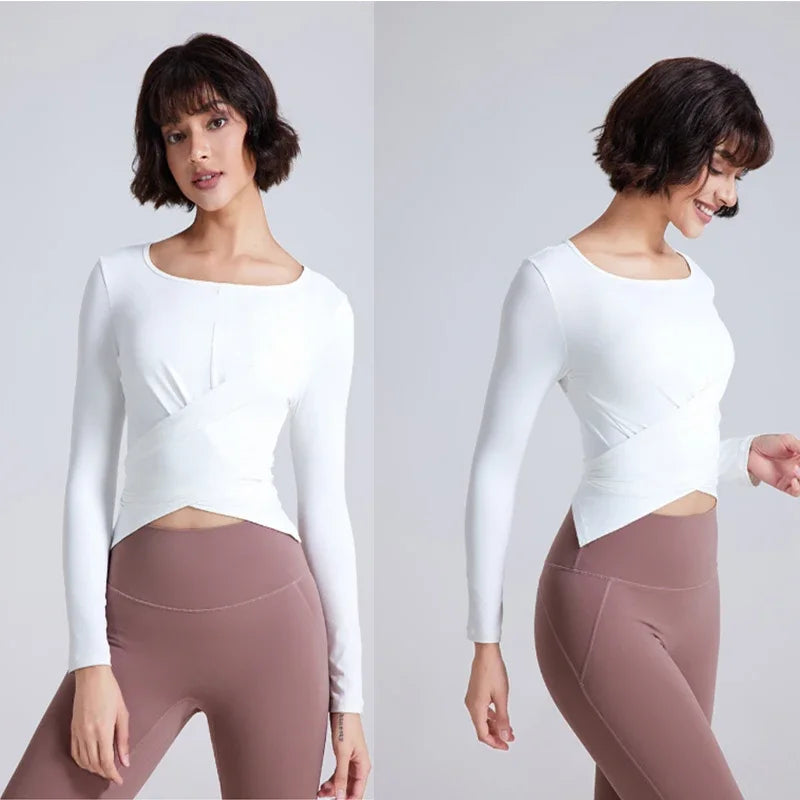Yoga clothing T-shirt cross waist thin fitness long-sleeved quick-drying breathable Pilates sports tops female