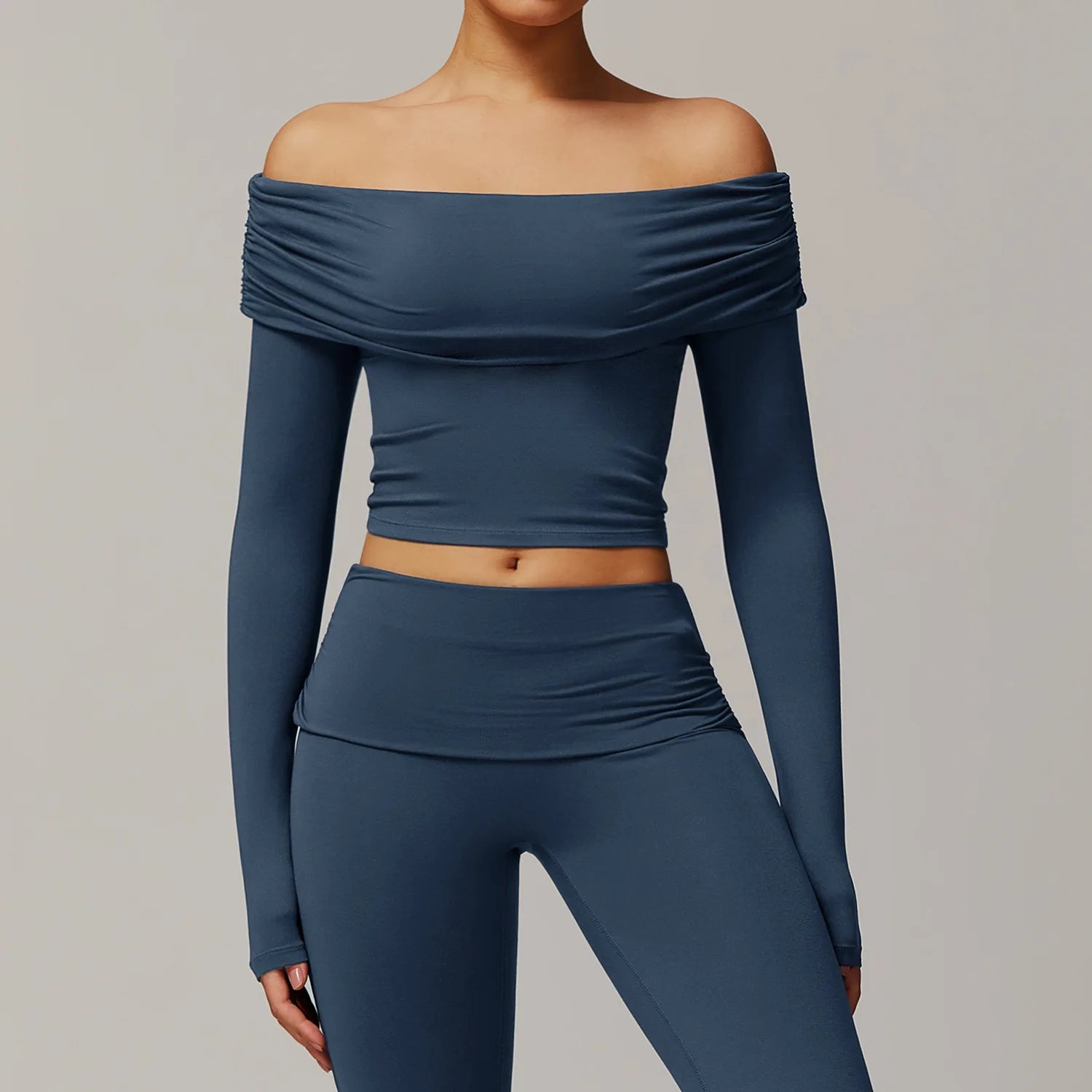 Yoga T-shirts Off Shoulder Long Sleeve Women Solid Sports Top Gym Workout Running Shirts Sexy Quick Dry Fitness Gym Sport Wear