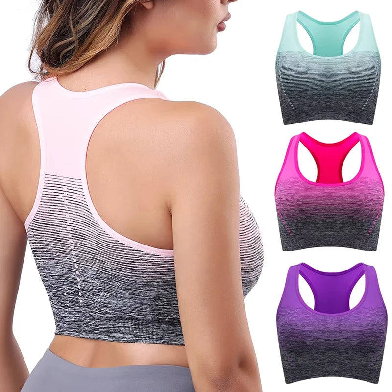 Sports Bra High Stretch Breathable Top Fitness Women Padded for Running Yoga Gym Seamless Crop Bra Gradient Sport Bra
