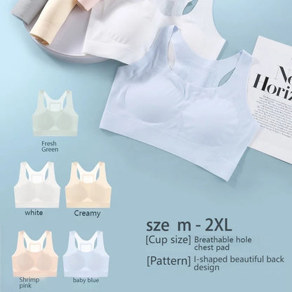 One-Piece Ultra Thin Breathable Bras for Women Ice Silk Seamless Sports Bras Female Wireless Padded Lift Pull Tank Tops Lingerie