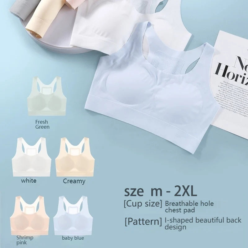 One-Piece Ultra Thin Breathable Bras for Women Ice Silk Seamless Sports Bras Female Wireless Padded Lift Pull Tank Tops Lingerie