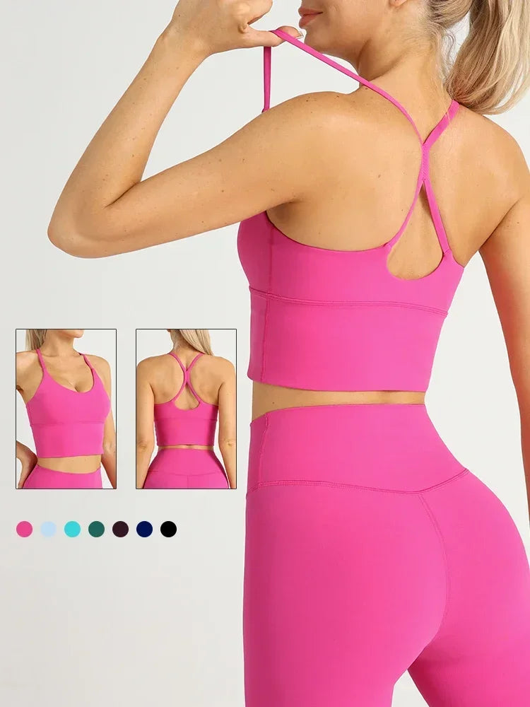 Yoga Cross Back Y Shape Sports Bra Women Solid Color Gym Fitness Yoga Jogging Workout Sports Sling Activewear Pilates Clothes