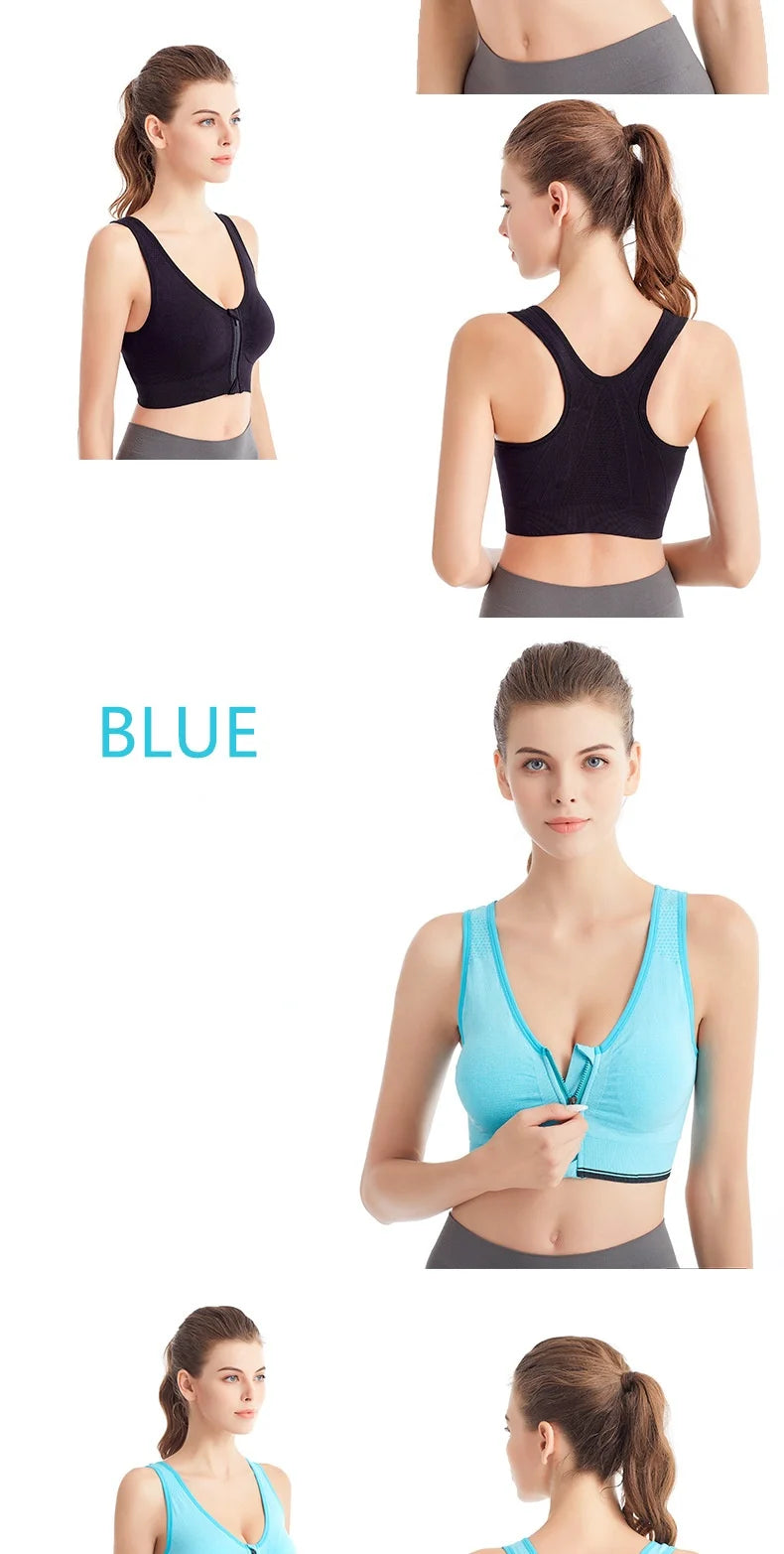 Sports Bra Women Front Zipper More Size Crop Tops Female Gym Jogging Yoga Fitness Shockproof Vest Bralette Sport Bras for Women