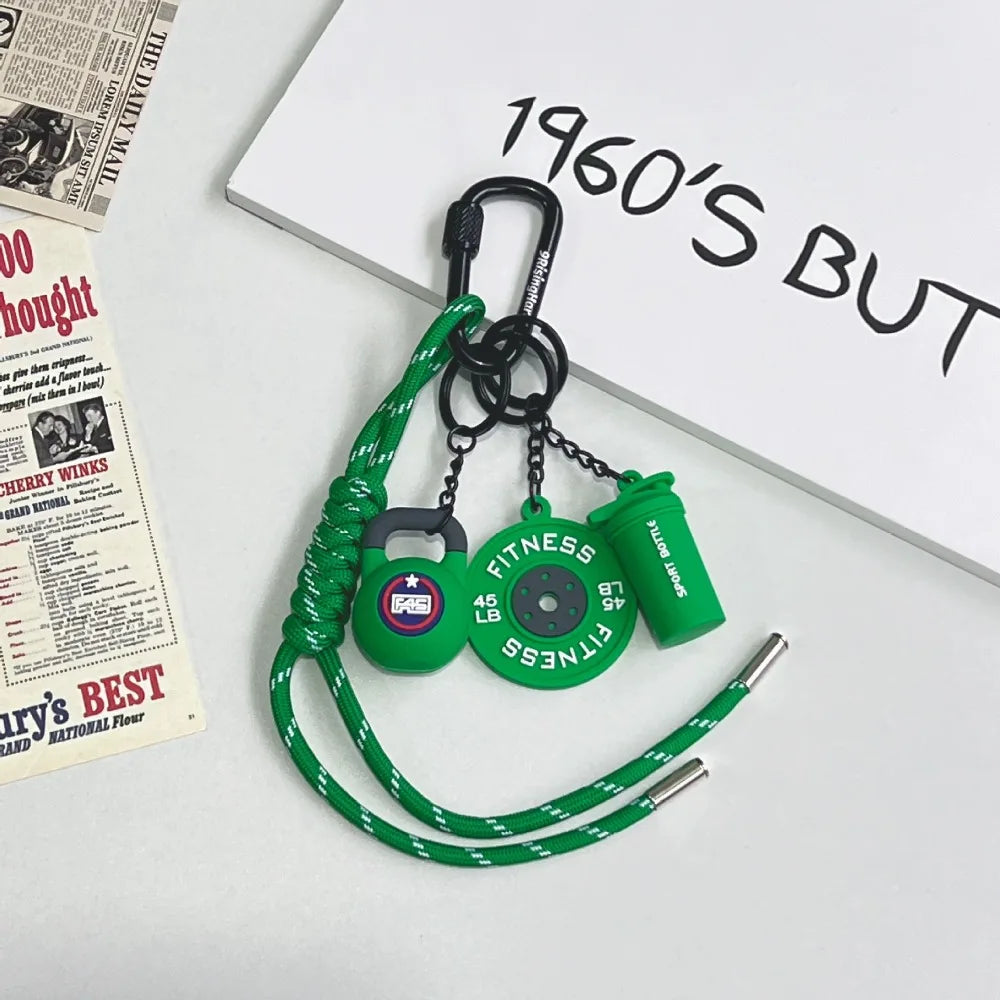 Mini Barbell Plates Key Chain with D-shaped Buckle Kettlebells Simulation Dumbbells Keyring Water Cups Creative