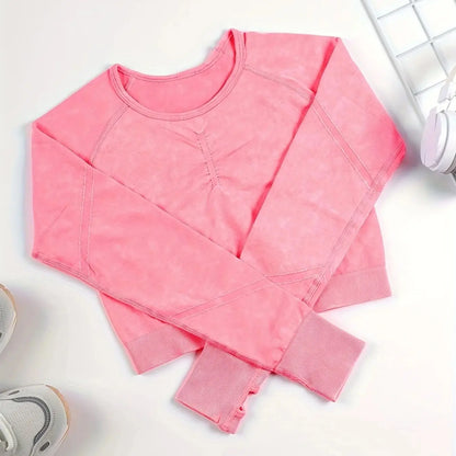Women Yoga Sports Fitness Long Sleeves Top Gym Clothing Workout Round Neck Tops Sports Shirts Women Seamless Yoga Shirts