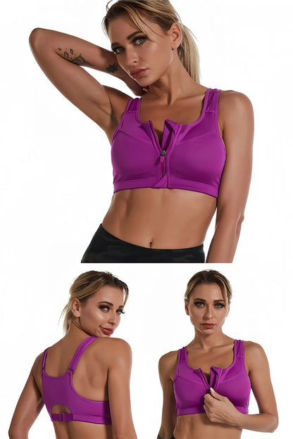 Plus Size Women Zipper Sports Bra Shockproof Tank Top Yoga Underwear for Sporty Bodybuilding Running Sport Bras