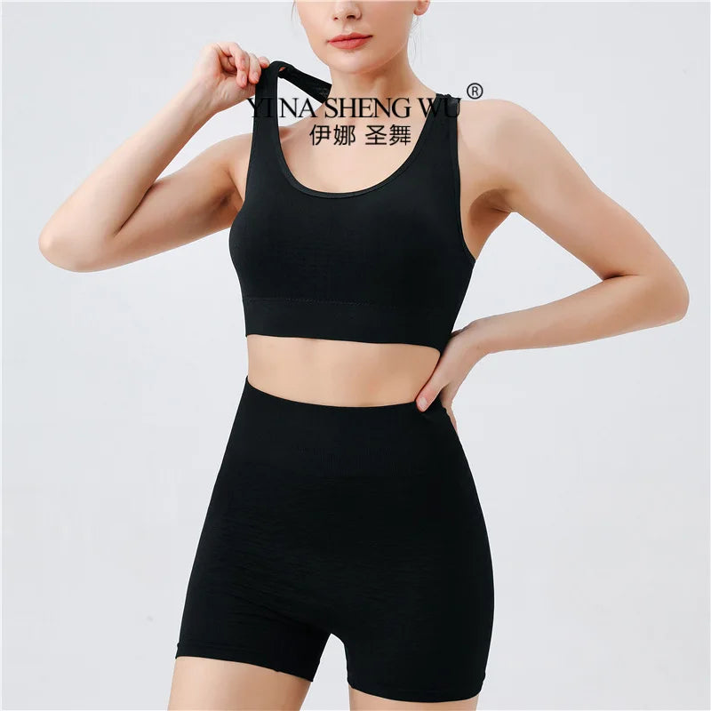 Yoga Set Gym Shorts Women Sport Bras Brassiere Workout Top for Women Yoga Clothes Fitness Leggings Solid Color Seamless Yoga Set