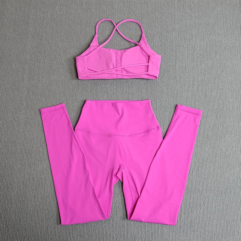 Yoga Clothes Set 2 Pcs Gym Tights Sports Set Women Sweat Bras Tops Compression Leggings Fitness Suit Running Workout Tracksuit