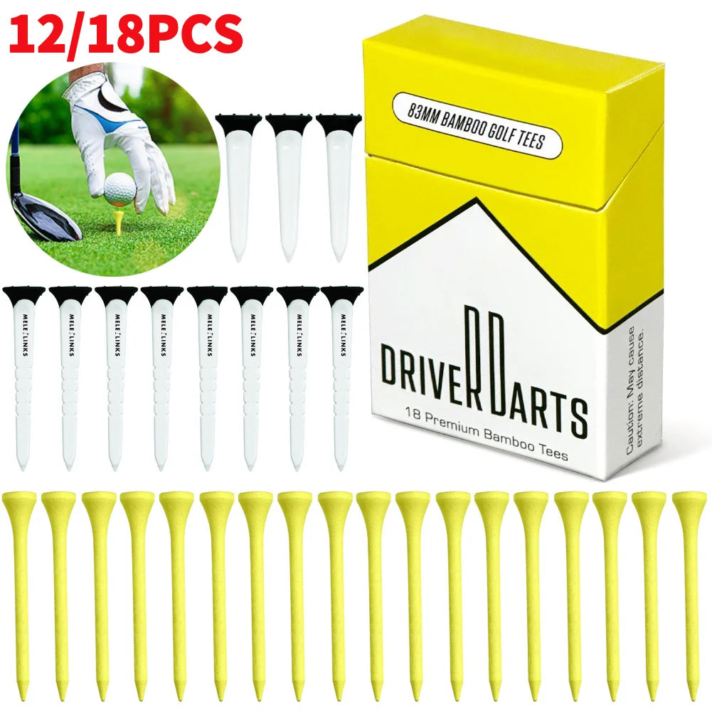 18-12pcs/box Premium 83/79/45mm Bamboo Golf Tees Golf Ball Holder More Stable Golf Tees Golf Accessories for Men