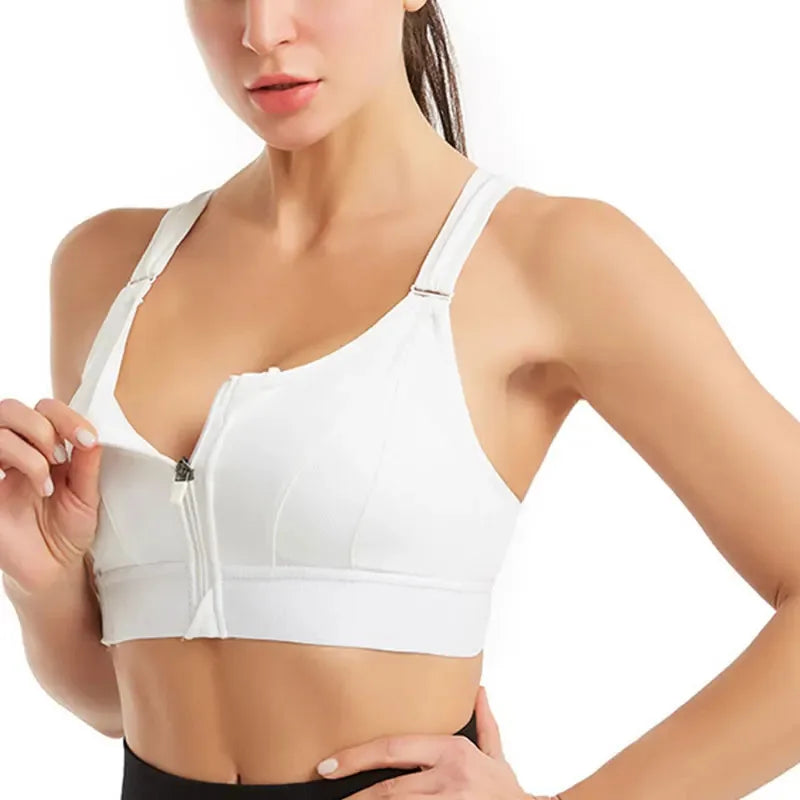 Sports Bras For Women Front Zipper Adjustable Strap Shockproof Elastic Fitness Athletic Brassiere Slim Yoga Crop Top